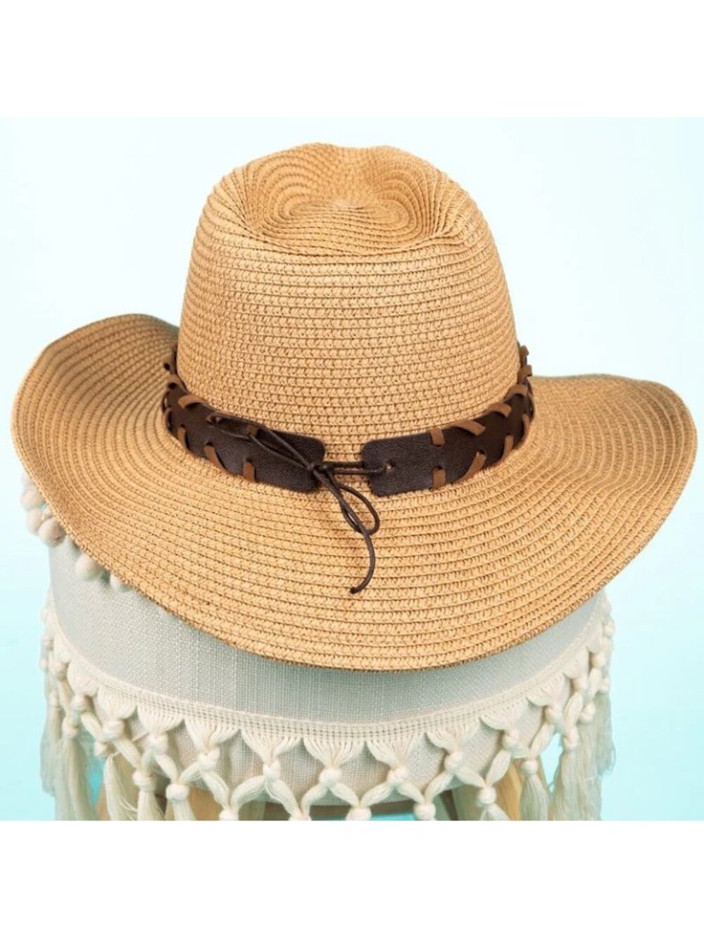 Western Boho Straw Sun Hat, Turquoise Concho, Wide Brim, Beach Cowgirl, NWT - Picture 4 of 5